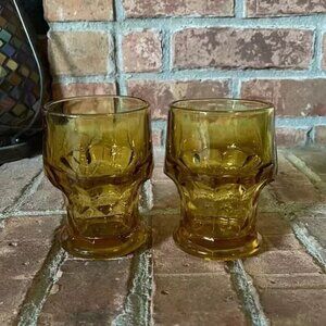 Vtg Anchor Hocking Amber Georgian Honeycomb Juice Glasses Set of 2